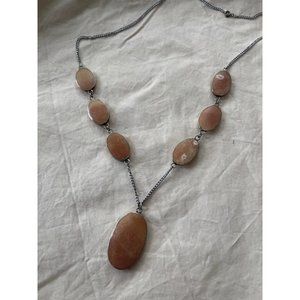 7 Oval Stone Peach Sunstone Chain Link Silver Tone Necklace